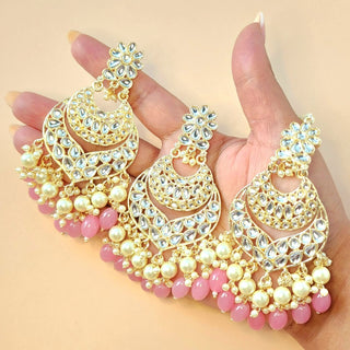 Skyla Pink Kundan Necklace Set with Tikka and Passa