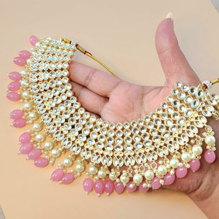 Skyla Pink Kundan Necklace Set with Tikka and Passa
