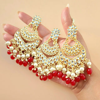 Skyla Red Kundan Necklace Set with Tikka and Passa