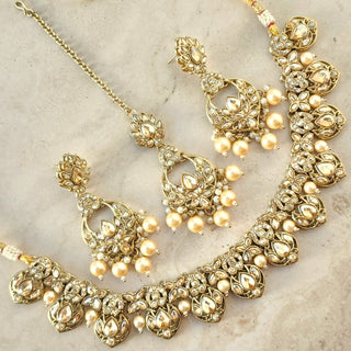 Sloane Gold Polki Necklace Set with Tikka