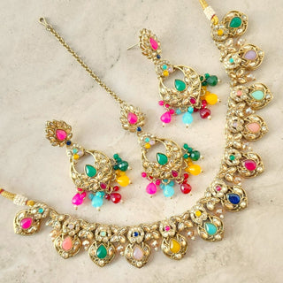 Sloane Multicolour Polki Necklace Set with Tikka