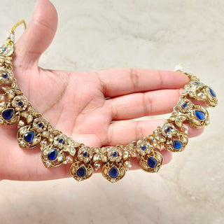 Sloane Polki Dark Blue Necklace Set with Tikka