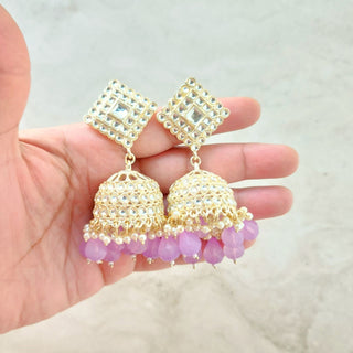 Sophia Light Purple Baahubali Kundan Jhumka Earrings (detachable hair chain)