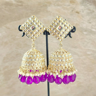 Sophia Purple Baahubali Kundan Jhumka Earrings (detachable hair chain)