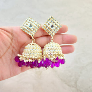 Sophia Purple Baahubali Kundan Jhumka Earrings (detachable hair chain)