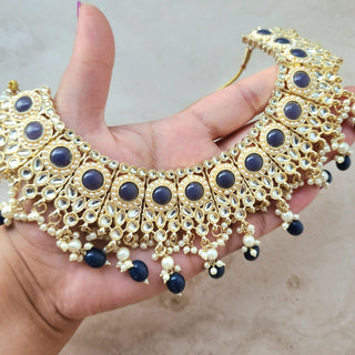 Sophie Blue Kundan Necklace Set with Jhumka Earrings