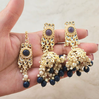 Sophie Blue Kundan Necklace Set with Jhumka Earrings