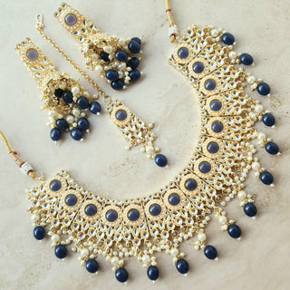 Sophie Blue Kundan Necklace Set with Jhumka Earrings