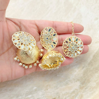 Taapsee Gold Mirror Jhumka Tikka Set