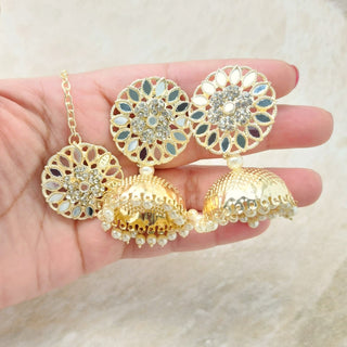 Taapsee Gold Mirror Jhumka Tikka Set