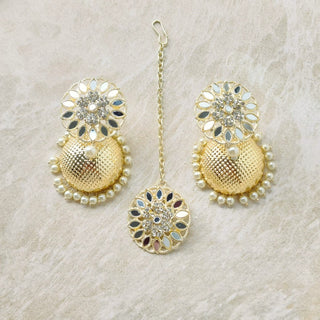 Taapsee Gold Mirror Jhumka Tikka Set