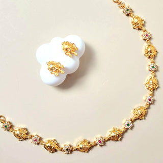 Tahira Multicolour Temple CZ Diamond Simulant Necklace Set