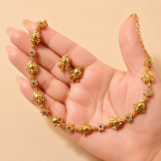 Tahira Multicolour Temple (Lord Ganesh) CZ Diamond Simulant Necklace Set
