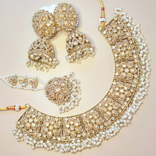 Tamara White Polki Necklace Set with Tikka