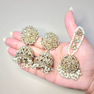 Tamara White Polki Necklace Set with Tikka