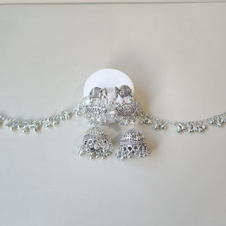 Vanessa (Detachable Hair Chain) Baahubali German Silver Jhumka Earrings