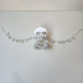 Vanessa (Detachable Hair Chain) Baahubali German Silver Jhumka Earrings
