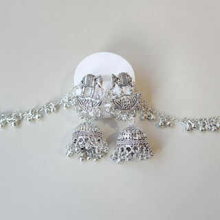 Vanessa (Detachable Hair Chain) Baahubali German Silver Jhumka Earrings