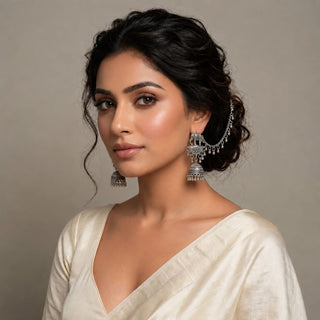 Vanessa (Detachable Hair Chain) Baahubali German Silver Jhumka Earrings