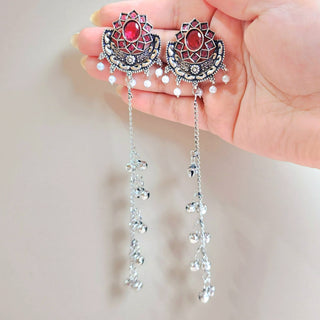 Veronica Ruby Pink Kashmiri German Silver Earrings