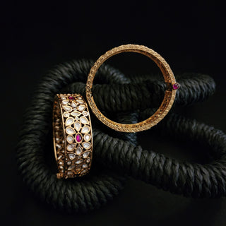 Eliza Kundan Gold Bangle Set (Pair) - ECLAT INDIAN JEWELS