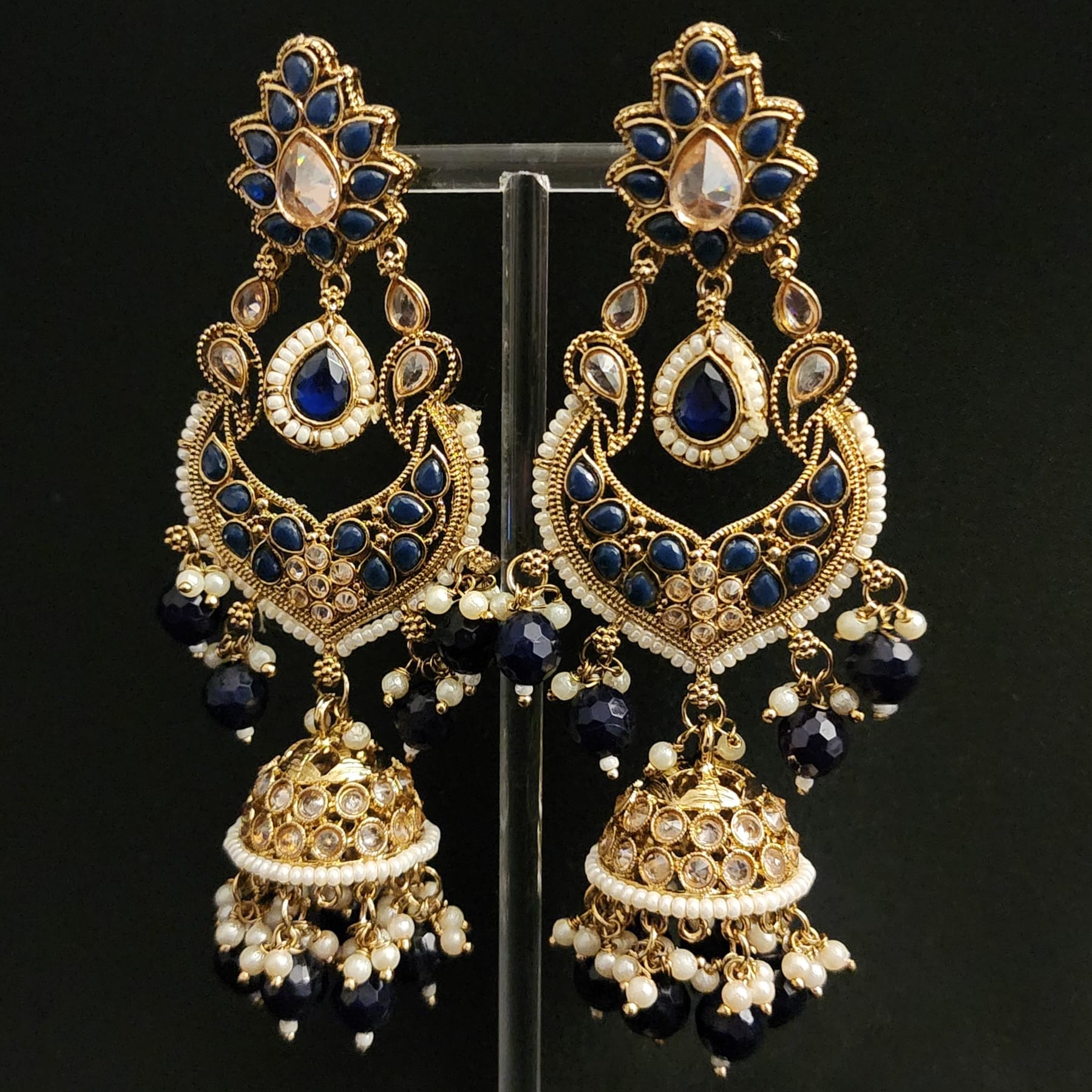 Navy Blue Crystal Stud Earrings | KEISELA