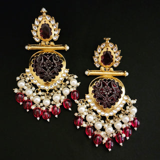 Aafreen Magenta Pink Kundan Dangler Earrings - ECLAT INDIAN JEWELS