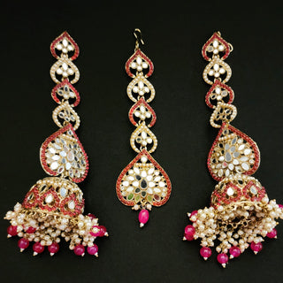 Maeve Pink Pearl Mirror Tikka Set - ECLAT INDIAN JEWELS