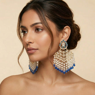 Hazel Blue Kundan Earrings