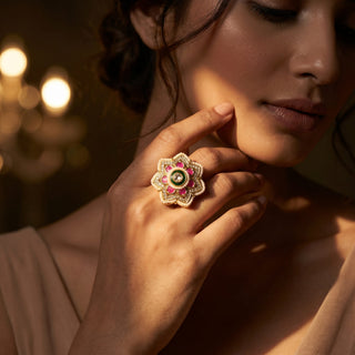 Ingrid Multicolour 20k Gold Plated CZ Diamond Adjustable Ring