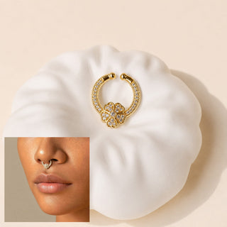Lena Gold Diamond Clip-on Septum Nose Ring Nath (no piercing needed)