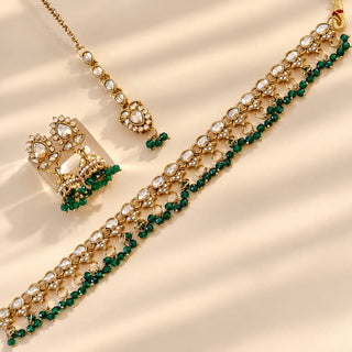 Raya Dark Green Polki Choker Necklace Set