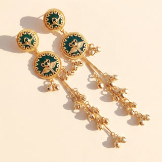 Xena Green Kashmiri Gold Finish Earrings