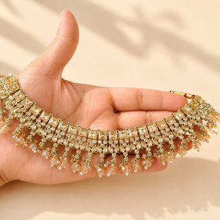 Zareena Gold Polki Necklace Set with Tikka