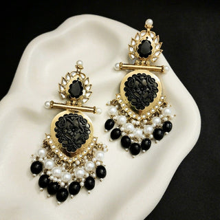 Aafreen Black Kundan Dangler Earrings - ECLAT INDIAN JEWELSEarringsBlack