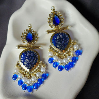 Aafreen Blue Kundan Dangler Earrings - ECLAT INDIAN JEWELSEarringsBlue