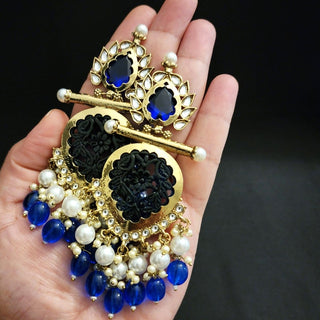 Aafreen Blue Kundan Dangler Earrings - ECLAT INDIAN JEWELSEarringsBlue