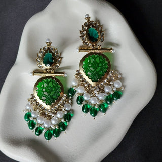 Aafreen Green Kundan Dangler Earrings - ECLAT INDIAN JEWELSEarringsGreen