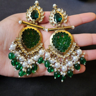 Aafreen Green Kundan Dangler Earrings - ECLAT INDIAN JEWELSEarringsGreen