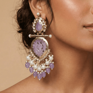 Aafreen Lavender Purple Kundan Earrings - ECLAT INDIAN JEWELSEarringsPurple