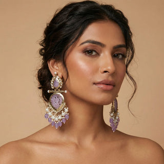 Aafreen Lavender Purple Kundan Earrings - ECLAT INDIAN JEWELSEarringsPurple