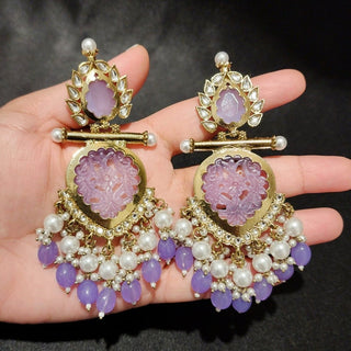 Aafreen Lavender Purple Kundan Earrings - ECLAT INDIAN JEWELSEarringsPurple