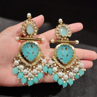 Aafreen Light Blue Kundan Dangler Earrings - ECLAT INDIAN JEWELSEarringsBlue