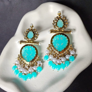 Aafreen Light Blue Kundan Dangler Earrings - ECLAT INDIAN JEWELSEarringsBlue