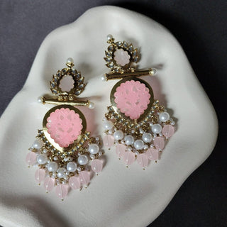 Aafreen Light Pink Kundan Dangler Earrings - ECLAT INDIAN JEWELSEarringsPink