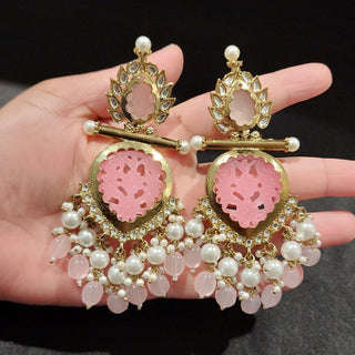 Aafreen Light Pink Kundan Dangler Earrings - ECLAT INDIAN JEWELSEarringsPink