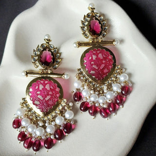 Aafreen Magenta Kundan Dangler Earrings - ECLAT INDIAN JEWELSEarringsPink