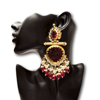 Aafreen Magenta Kundan Dangler Earrings - ECLAT INDIAN JEWELSEarringsPink