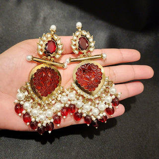 Aafreen Maroon (Dark Red) Kundan Earrings - ECLAT INDIAN JEWELSEarringsRed