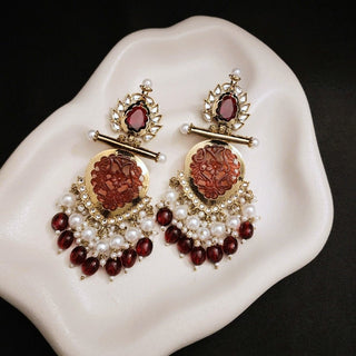 Aafreen Maroon (Dark Red) Kundan Earrings - ECLAT INDIAN JEWELSEarringsRed